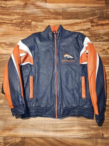 NEW Vintage Denver Broncos Pro Player NFL Leather Zip Up Sports Jacket Size XL