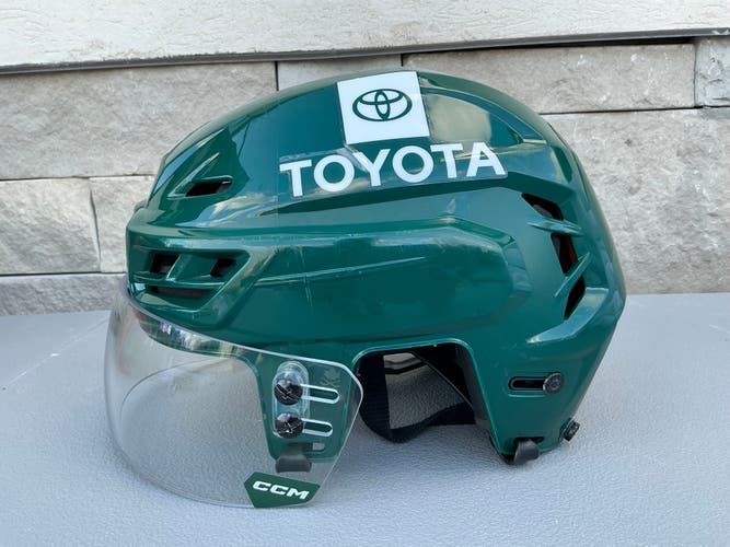 CCM Tacks 710 Pro Stock Hockey Helmet Visor Combo Green Medium WILD 6594