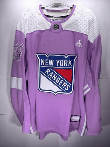 New York Rangers Hockey Fights Cancer HFC Lavender MiC Team Issued Adidas Jersey Size 60