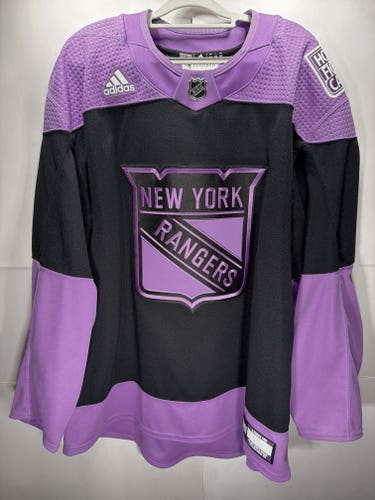 New York Rangers Hockey Fights Cancer HFC Black MiC Team Issued Adidas Jersey Size 60