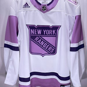 New York Rangers Hockey Fights Cancer HFC White MiC Team Issued Adidas PrimeGreen Jersey Size 60