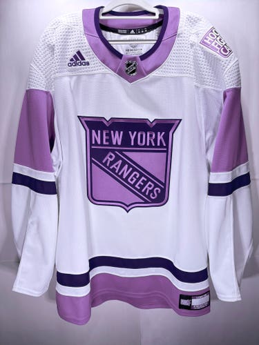 New York Rangers Hockey Fights Cancer HFC White MiC Team Issued Adidas PrimeGreen Jersey Size 60
