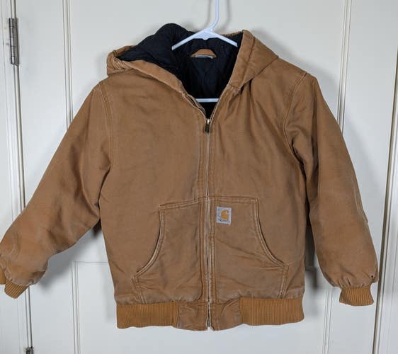 Carhartt Boys Size: M 10-12 Brown Cavas Quilted Lined Insulated Full-Zip Jacket
