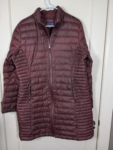 Patagonia Fiona Parka Jacket Women Size: XL Burgundy Long Down Puffer Coat