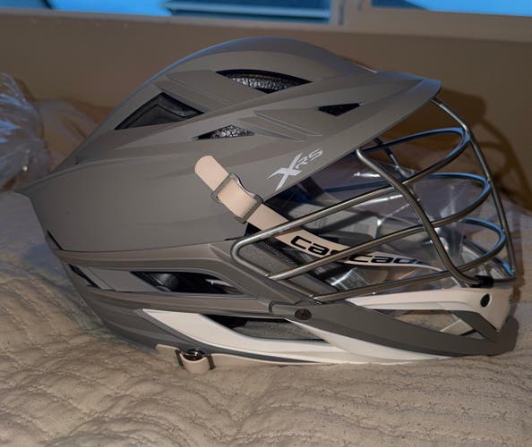 STX XRS Helmet (New)- Matte Grey w/ Chrome Face Mask and White Chinstrap
