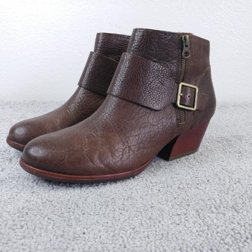 Kork Ease Ankle Boots Womens Size 10 Brown Pebbled Leather Zip Buckle Heel Shoes