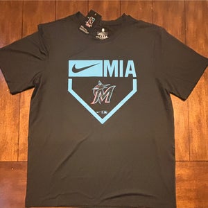 NWT Nike Dri Fit  Tee Miami Marlins Black Short Sleeve Shirt Mens Large Logo NEW
