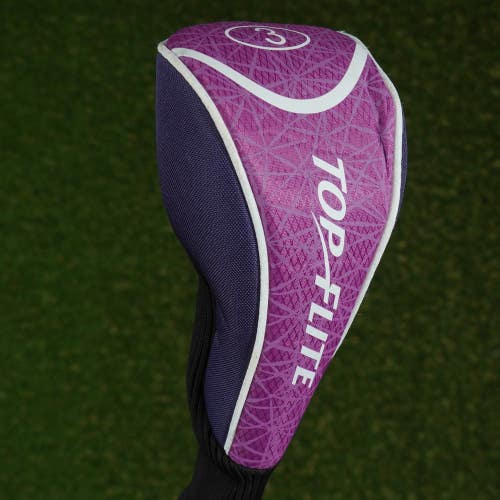 TOP FLITE 2018 3 FAIRWAY WOOD 3W HEADCOVER WOMEN'S LADIES PINK / PURPLE / WHITE