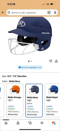 One Size Fits All Rawlings Batting Helmet (New)