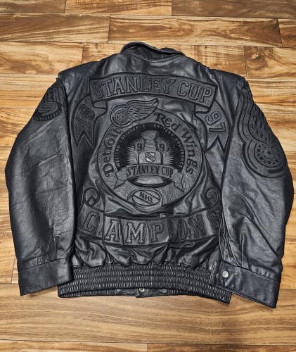 Vintage Detroit Red Wings 1997 Stanley Cup Leather Jeff Hamilton Jacket Sz Large