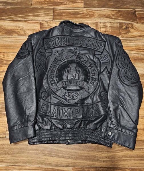 Vintage Detroit Red Wings 1997 Stanley Cup Leather Jeff Hamilton Jacket Sz Large