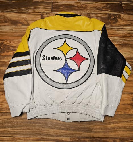 Vintage Pittsburgh Steelers Leather Jeff Hamilton Reversible Satin Jacket XL/XXL