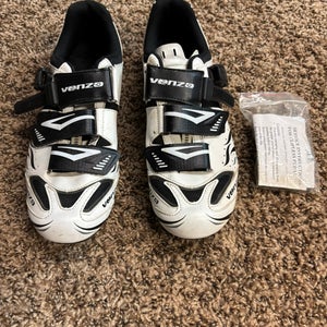 Venzo MX Three Strap Cycling Shoes White and Black, Mens US 8 EU 42