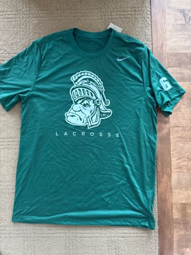 Green Large Men's Nike Dri-Fit Shirt (New). MSU LACROSSE
