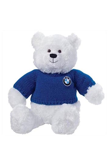BMW Plush White Bear by Gund blue Sweater removable 14" Tall embroidery Logo euc