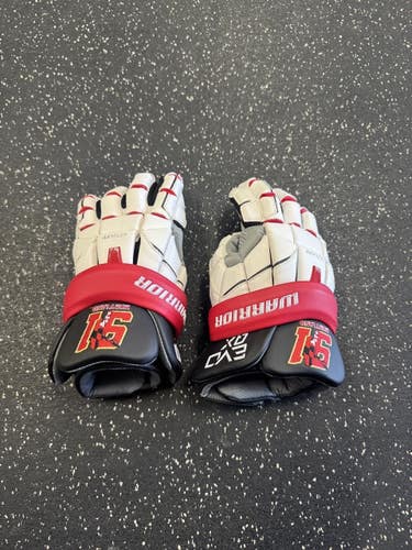 Used Warrior EVO QX 91 MARYLAND Lacrosse Gloves Mens White LG 11849-S000034690