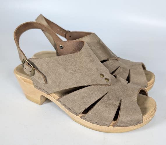 Sven Original Side Slit Clog Sandals Women's Size: 39 / 8 Taupe Leather Wooden