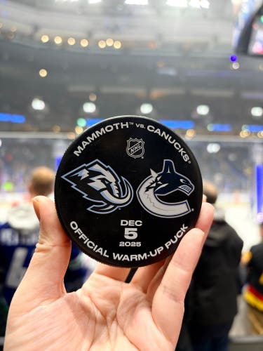 First Logo Utah Mammoth Vs Vancouver Canucks Official Warm-Up Puck Dec 5 2025