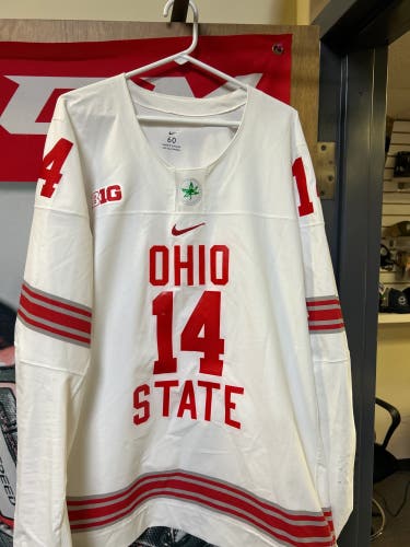 OHIO STATE BUCKEYES ALTERNATE GAME WORN HOCKEY JERSEY #14 - SIZE 60
