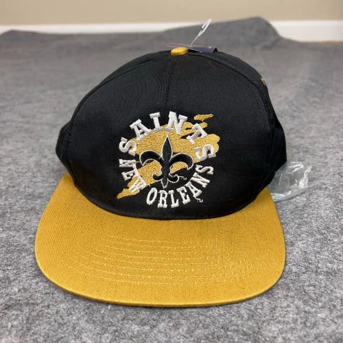 Vintage New Orleans Saints Hat Snapback Black Gold Drew Pearson Blockhead NFL