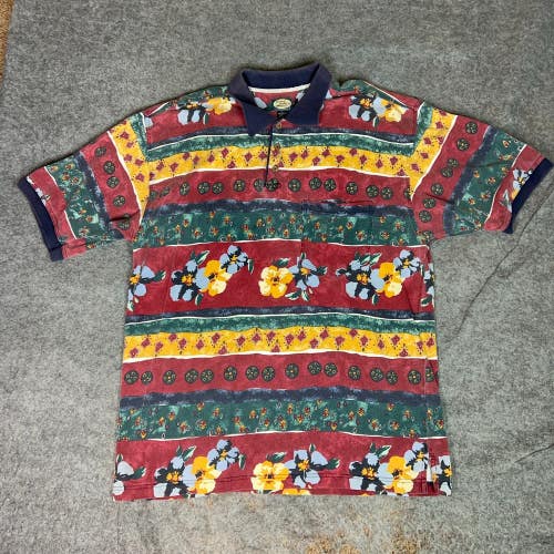 Vintage Tommy Bahama Mens Shirt Extra Large Red Green Hawaiian Floral Striped