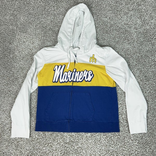 Seattle Mariners Hoodie Womens 2XL White Yellow Retro MLB Baseball New Era Zip
