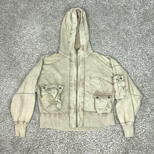 Free People Hoodie Womens Medium Beige Full Zip Cargo Pocket Jacket Movement