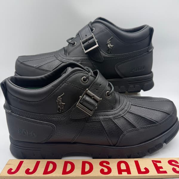 Polo Ralph Lauren Dover III Black Leather Lace Up Buckle Boots