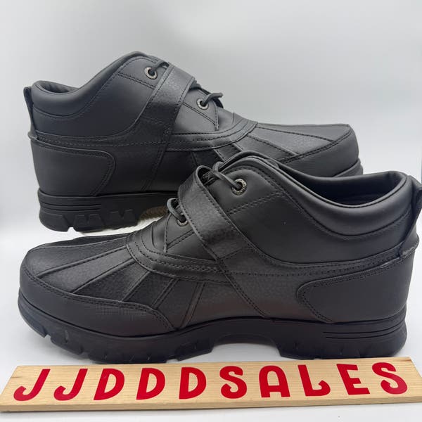 Polo Ralph Lauren Dover III Black Leather Lace Up Buckle Boots