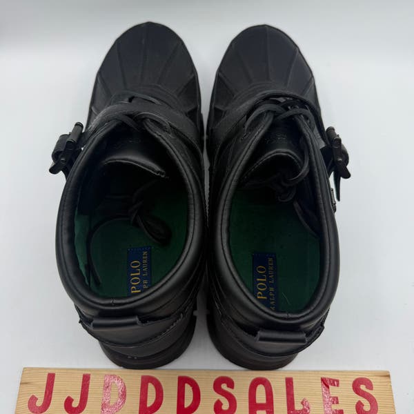 Polo Ralph Lauren Dover III Black Leather Lace Up Buckle 