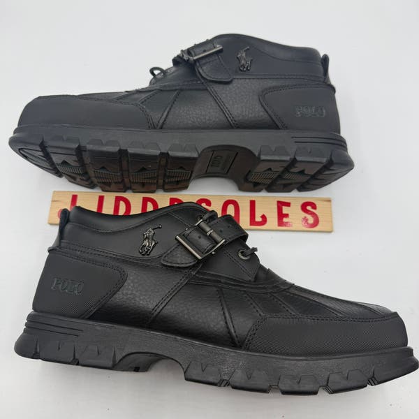 Polo Ralph Lauren Dover III Black Leather Lace Up Buckle Boots