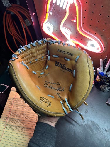Wilson A2514 Carlton Fisk Model Catcher’s Mitt 33” (RHT / Conditioned & Relaced in Carolina Blue)
