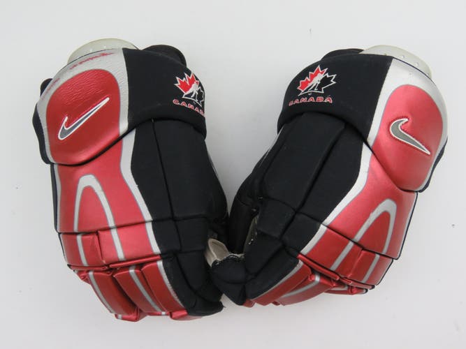 Nike Air Team Canada Black Red Silver Ice Hockey Player Gloves Senior 14.5"