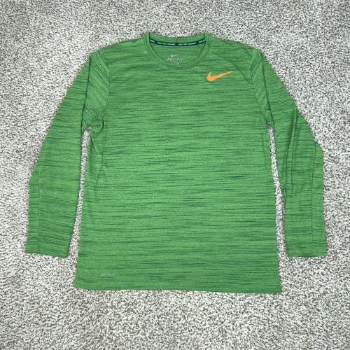 Nike Pro Shirt Mens Large Green Dri FIT Training Long Sleeve Athletic Gym Swoosh