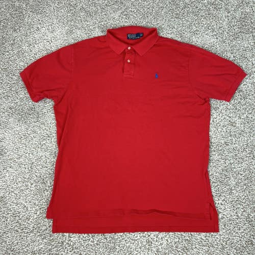 Polo Ralph Lauren Polo Shirt Mens 2XL Red Cotton Blue Pony Preppy Logo Casual