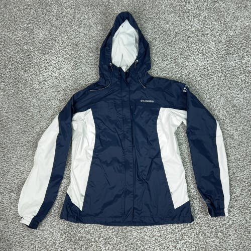 Columbia Jacket Womens Large Blue Hooded Waterproof Windbreaker Hiking Omni-Tech