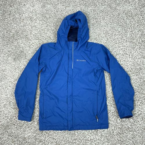 Columbia Jacket Boys Medium Blue Omni-Tech Hooded Rain Coat Waterproof Youth Kid
