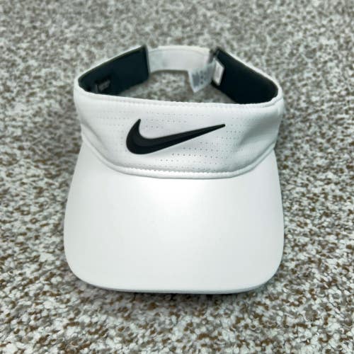 Nike Hat Visor Strap Back Mens One Size White Dri-FIT Swoosh Golf Athletic Sport