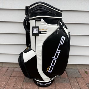 NEW Cobra Staff Fitting Golf Bag Black White Yellow 6-Way Dividers Rain Cover