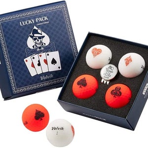 Volvik Vivid Lucky Pack Golf Balls (4pk, White & Red) w/ Ball Marker NEW