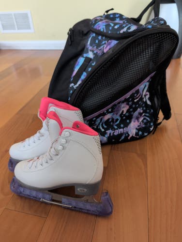 Riedell Sparkle Figure Skates Junior 3 with Transpack Unicorn Bag (Used)