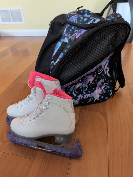 Riedell Sparkle Figure Skates Junior 3 with Transpack Unicorn Bag (Used)