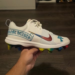 White Men's Size M 9.0 (W 10.0) Mike trout nil cleats/ custom chrome hearts (new)