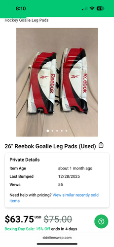 Bundle 26” Reebok leg pads and 24” Goalie Chest Protector (Used)