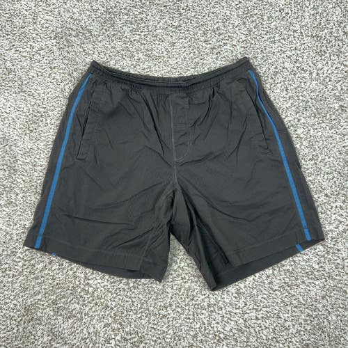 Lululemon Shorts Mens Large Gray Lined Running Stripe Blue Trim Athletic Gym