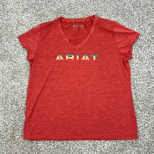 Ariat Shirt Womens XXL Red AriatTEK V Neck Short Sleeve Performance Tee Athletic