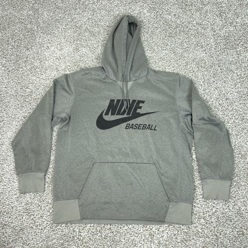 Nike Baseball Hoodie Mens XL Gray Pullover Sweatshirt Fleece Graphic Logo Sport
