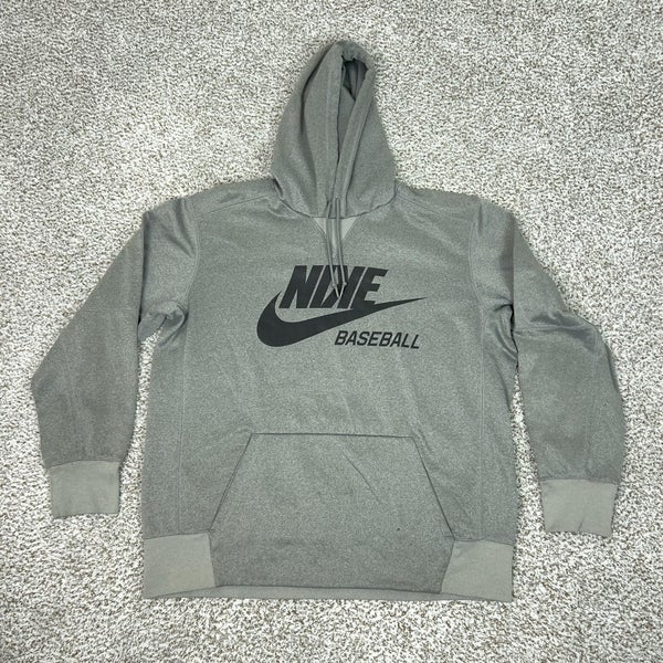 Nike Baseball Hoodie Mens XL Gray Pullover Sweatshirt Fleece Graphic Logo Sport