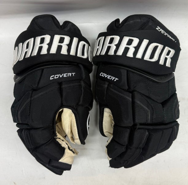Warrior Covert QR5 Pro Stock Hockey gloves 14" Black Used NHL Bruins (14815)