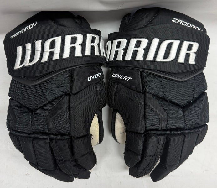 Warrior Covert QR5 Pro Stock Hockey gloves 14" Black Used NHL Bruins (3) (14817)